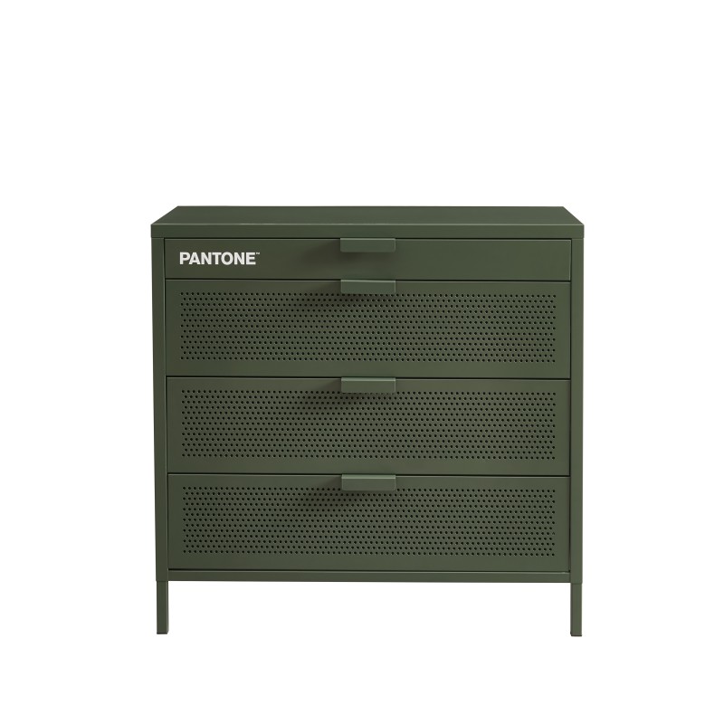 Commode PANTONE métal 4 tiroirs vert olive 80cm