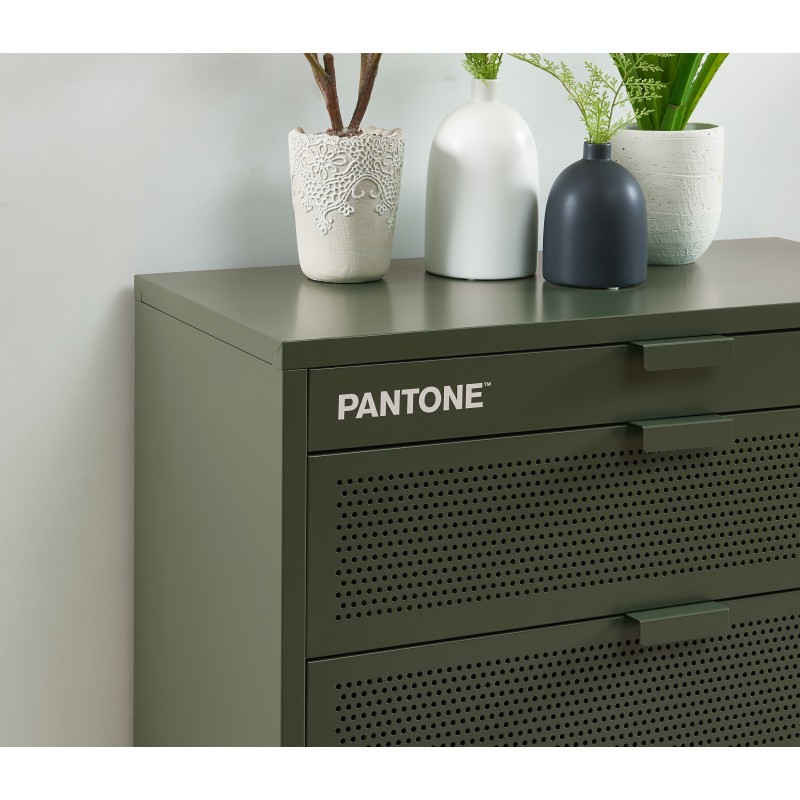 Commode PANTONE métal 4 tiroirs vert olive 80cm