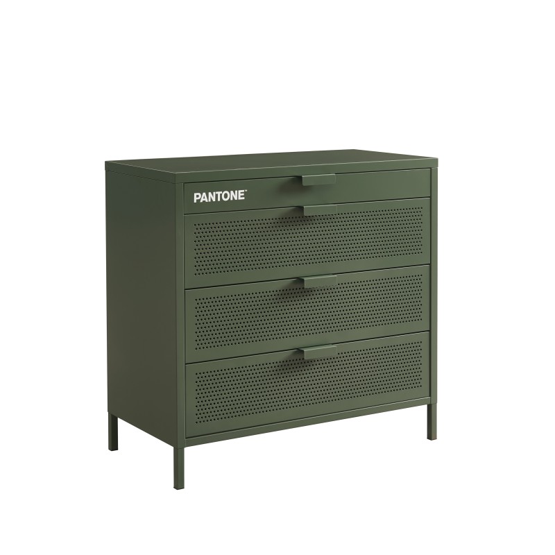 Commode PANTONE métal 4 tiroirs vert olive 80cm