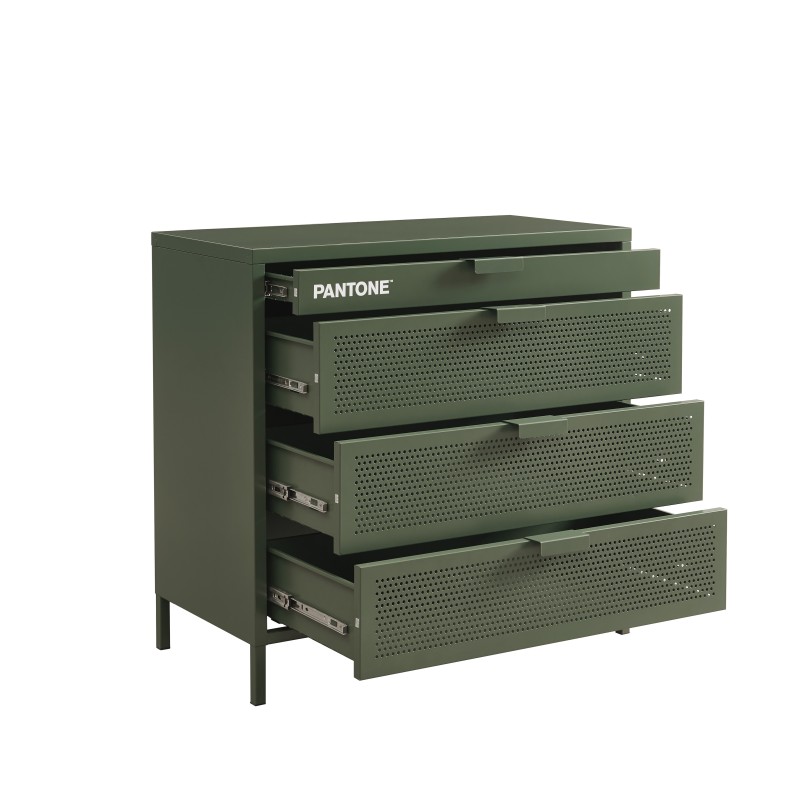 Commode PANTONE métal 4 tiroirs vert olive 80cm