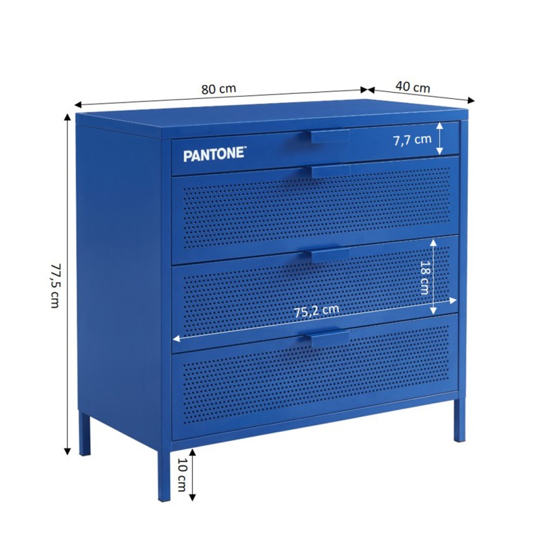 Comò PANTONE in metallo a 4 cassetti blu elettrico 80 cm