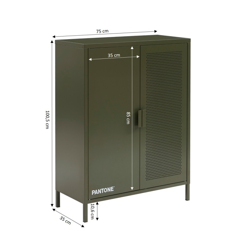 Buffet PANTONE métal vert olive 2 portes 75cm