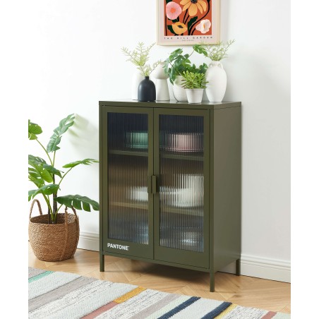 Credenza PANTONE verde oliva scuro con ante in vetro scanalato 75 cm