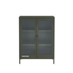 Buffet PANTONE vert olive foncé portes en verre cannelé 75cm