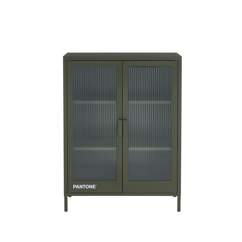 Buffet PANTONE vert olive foncé portes en verre cannelé 75cm