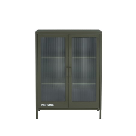 Credenza PANTONE verde oliva scuro con ante in vetro scanalato 75 cm