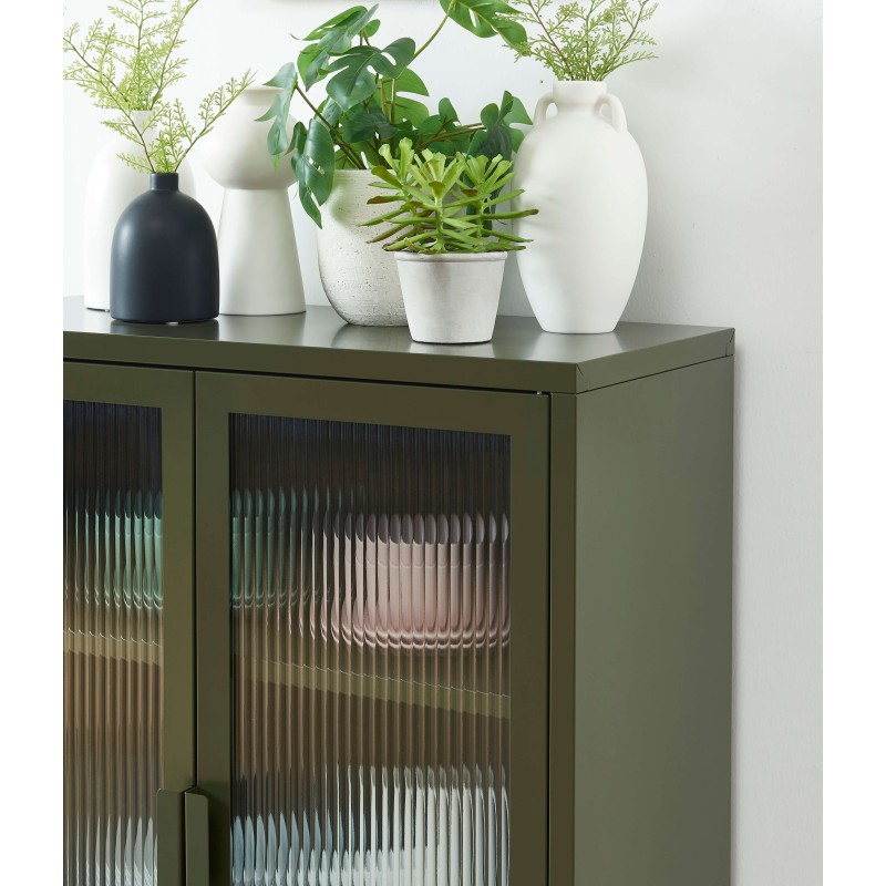 Buffet PANTONE vert olive foncé portes en verre cannelé 75cm
