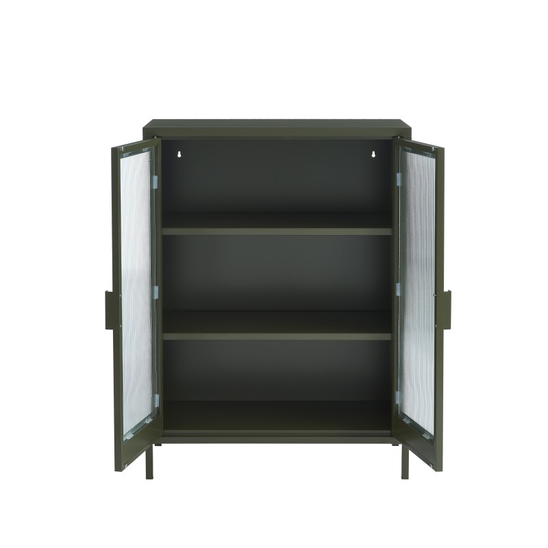 Buffet PANTONE vert olive foncé portes en verre cannelé 75cm