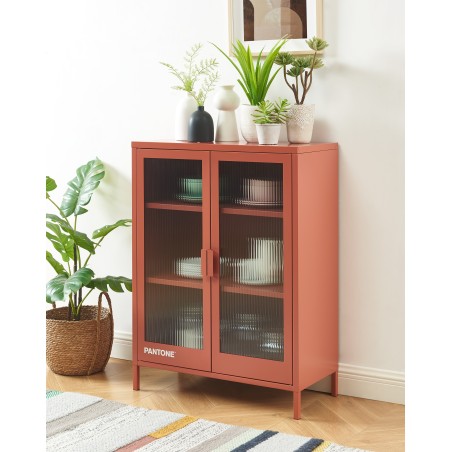 Credenza PANTONE terracotta con ante in vetro scanalato 75 cm