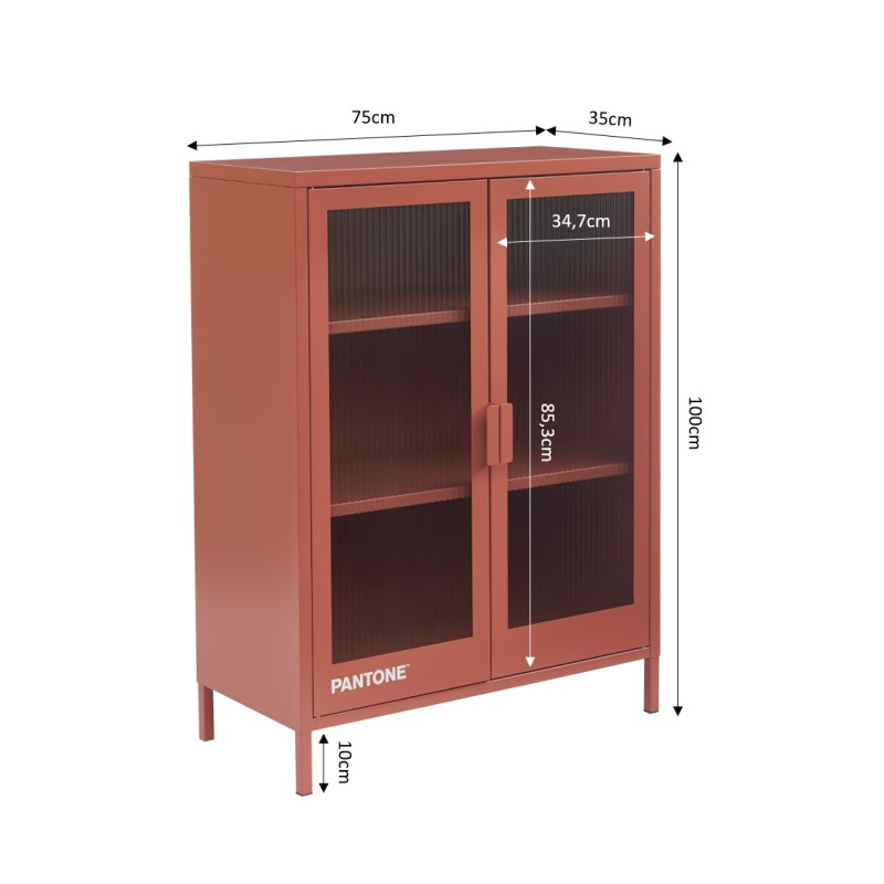 Buffet PANTONE terracotta portes en verre cannelé 75cm