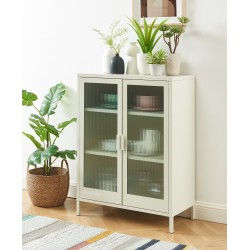 Buffet PANTONE beige sable portes en verre cannelé 75cm