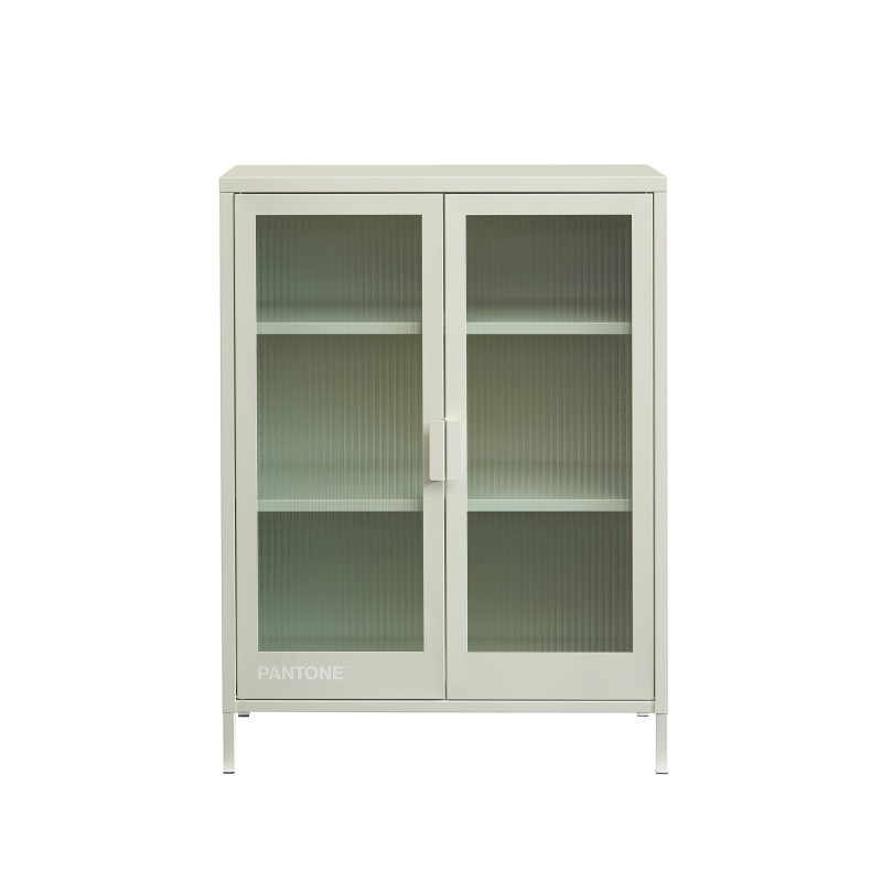 Buffet PANTONE beige sable portes en verre cannelé 75cm