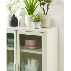 Buffet PANTONE beige sable portes en verre cannelé 75cm