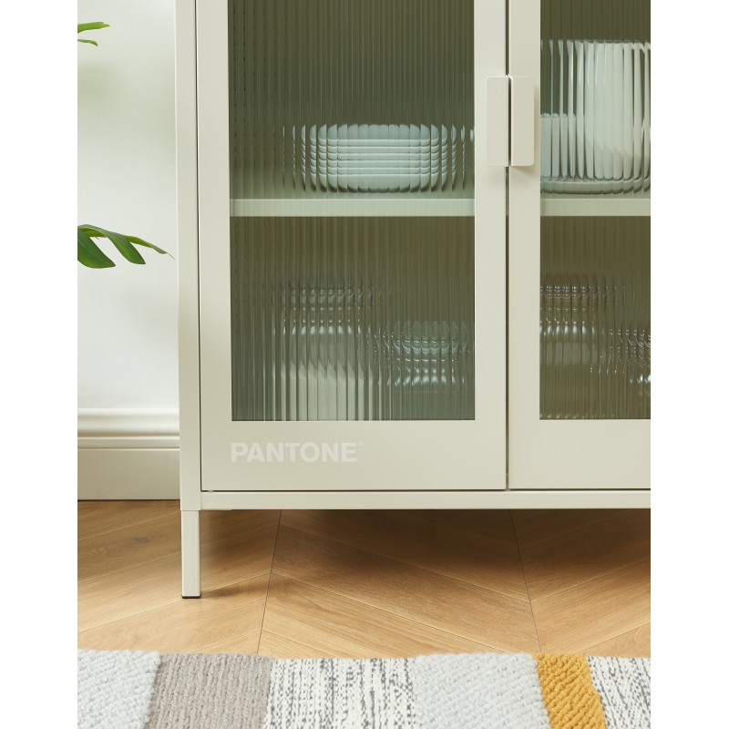 Buffet PANTONE beige sable portes en verre cannelé 75cm