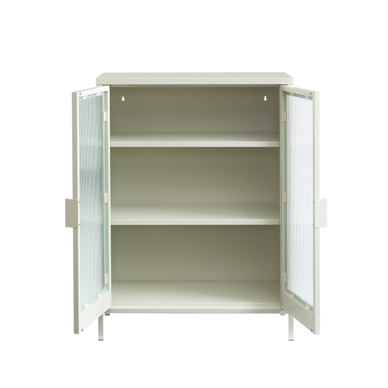 Buffet PANTONE beige sable portes en verre cannelé 75cm