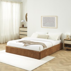 Lit coffre IVY 160x200 tissu marron sommier inclus