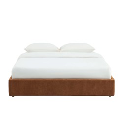 Lit coffre IVY 160x200 tissu marron sommier inclus