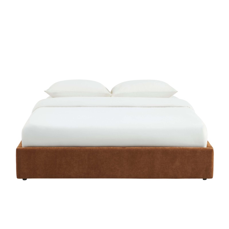 Lit coffre IVY 160x200 tissu marron sommier inclus
