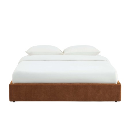 Lit coffre IVY 160x200 tissu marron sommier inclus