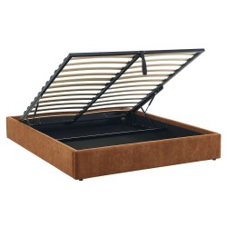 Lit coffre IVY 160x200 tissu marron sommier inclus