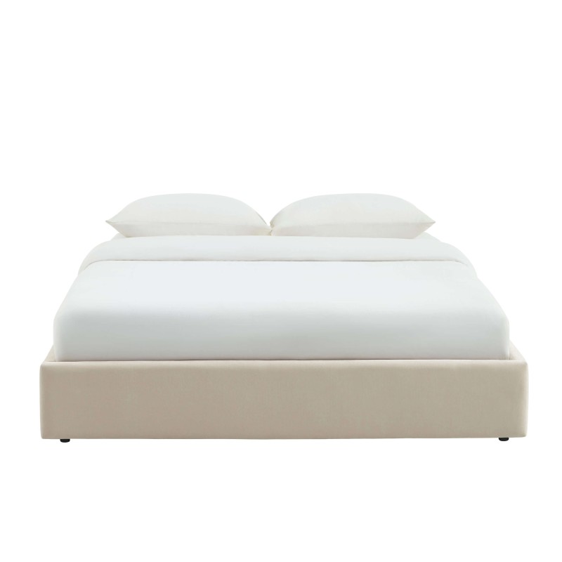 Lit coffre IVY 160x200 tissu beige sommier inclus