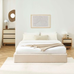 Lit coffre IVY 160x200 tissu beige sommier inclus
