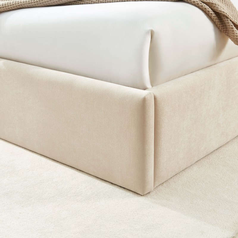 Lit coffre IVY 160x200 tissu beige sommier inclus