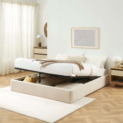Lit coffre IVY 160x200 tissu beige sommier inclus