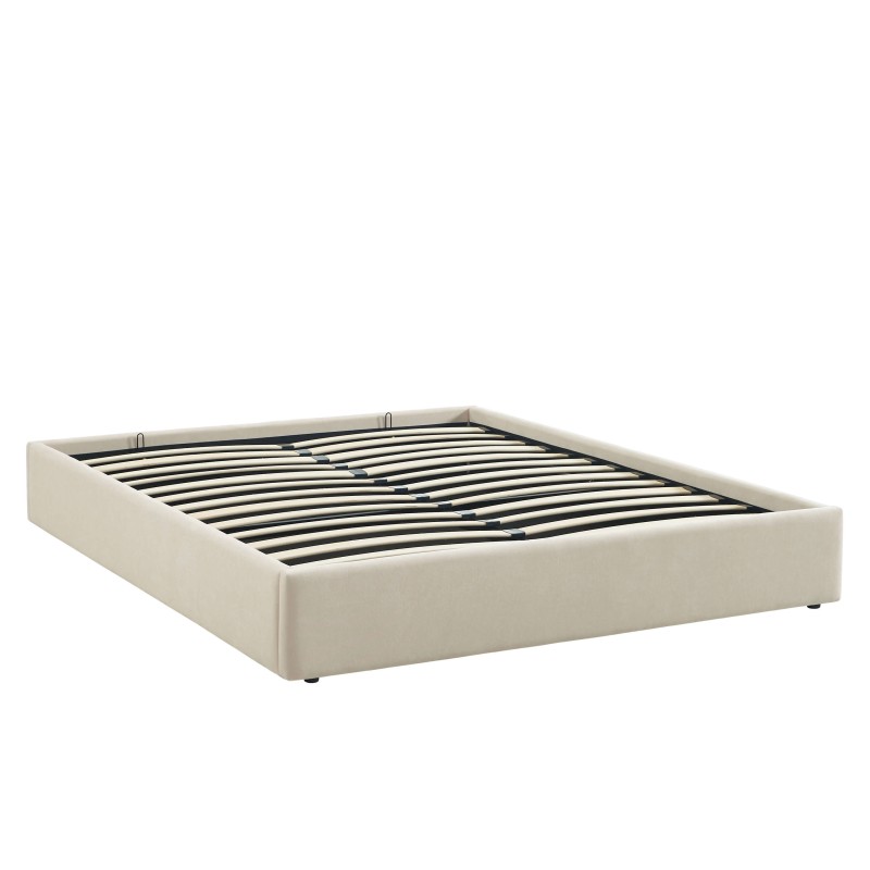 Lit coffre IVY 160x200 tissu beige sommier inclus
