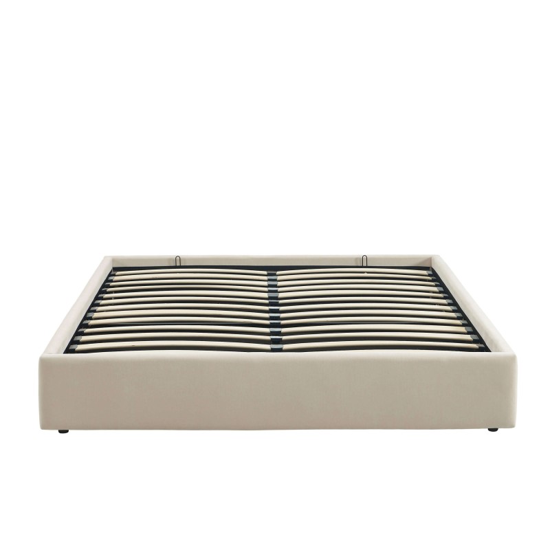 Lit coffre IVY 160x200 tissu beige sommier inclus