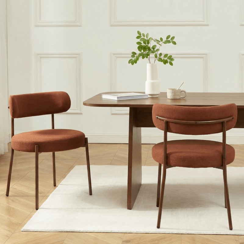Lot de 2 chaises NOA tissu terracotta pied noyer
