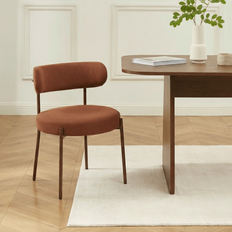 Lot de 2 chaises NOA tissu terracotta pied noyer