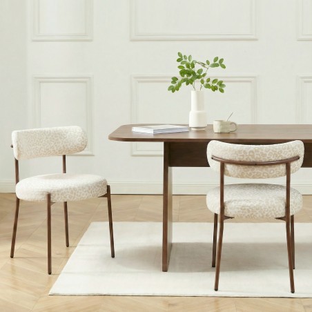 Lot de 2 chaises NOA tissu imprimé léopard écru pied noyer