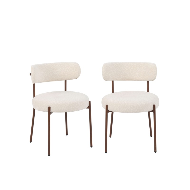 Lot de 2 chaises NOA tissu imprimé léopard écru pied noyer