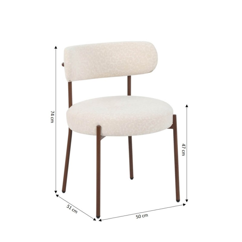 Lot de 2 chaises NOA tissu imprimé léopard écru pied noyer