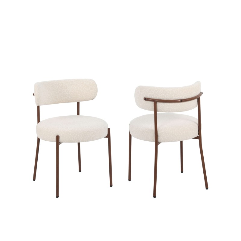 Lot de 2 chaises NOA tissu imprimé léopard écru pied noyer