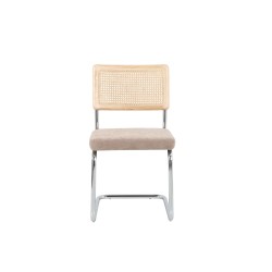 Lot de 2 chaises ELLA cannage et tissu marron pieds métal chromé