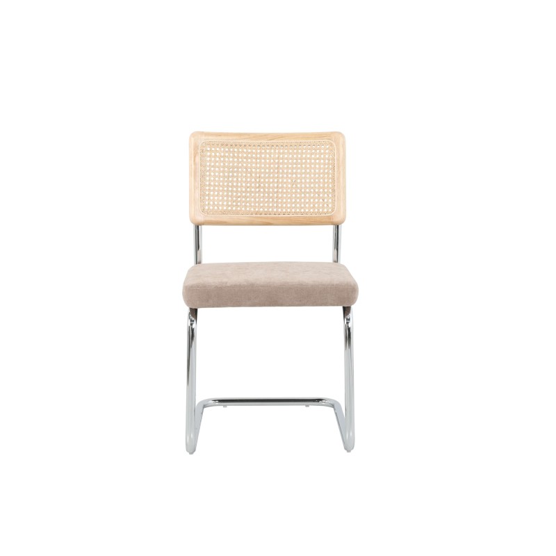 Lot de 2 chaises ELLA cannage et tissu marron pieds métal chromé
