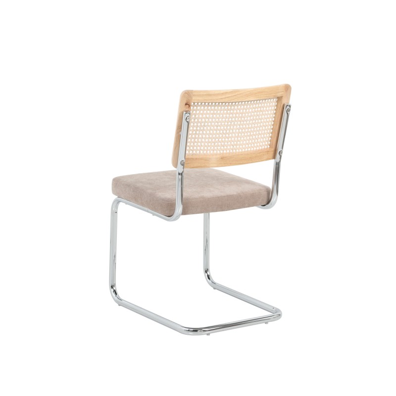 Lot de 2 chaises ELLA cannage et tissu marron pieds métal chromé