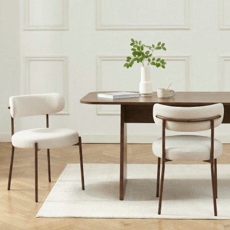 Lot de 2 chaises NOA tissu beige pied noyer