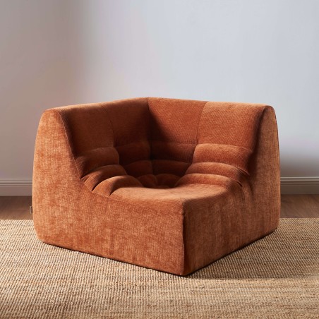 Poltroncina angolare modulare JANIS a 1 posto in velluto color terracotta