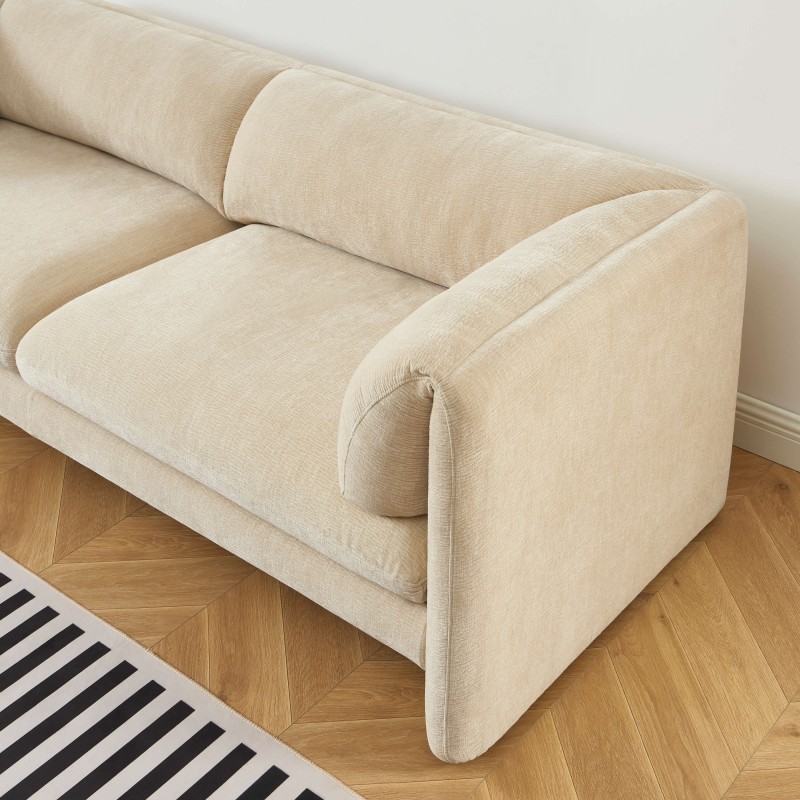 Canapé droit fixe NIKKI 3 places velours texturé beige