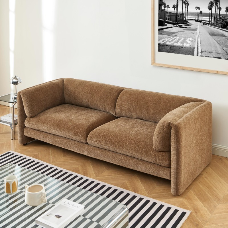 3-Sitzer-Sofa NIKKI , feststehend, brauner strukturierter Samt