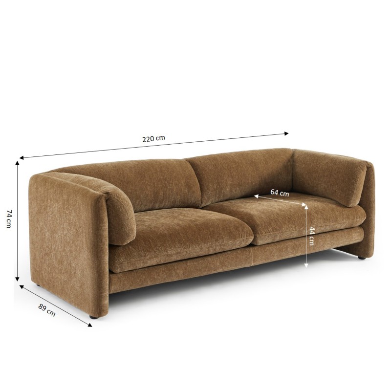 3-Sitzer-Sofa NIKKI , feststehend, brauner strukturierter Samt