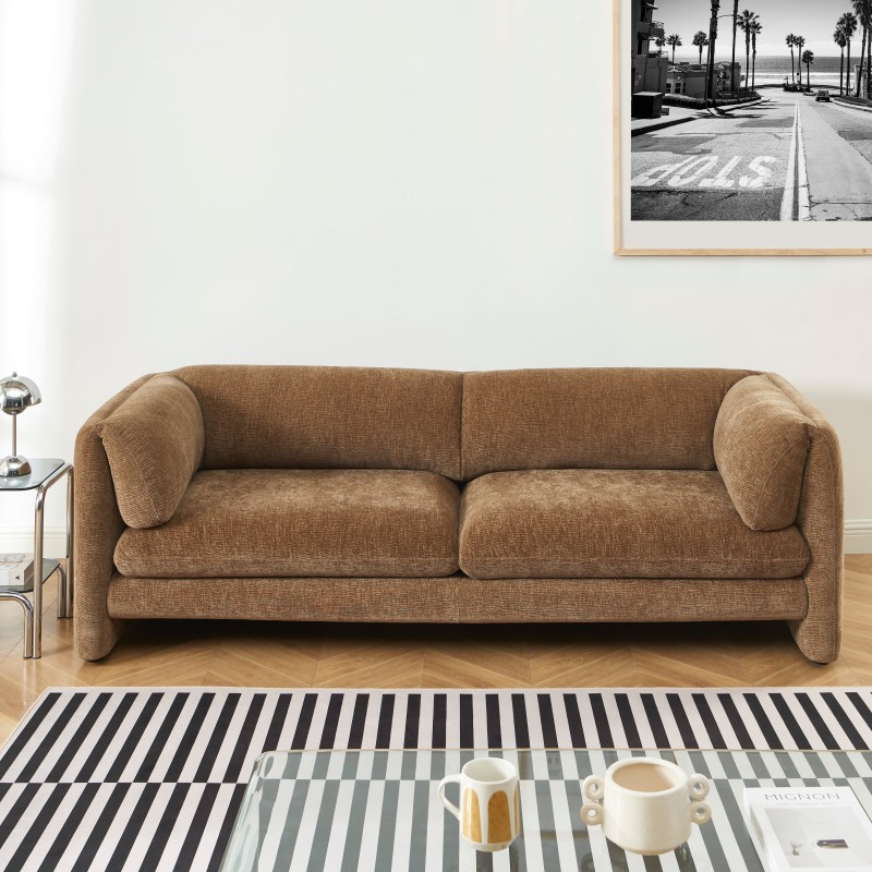 3-Sitzer-Sofa NIKKI , feststehend, brauner strukturierter Samt