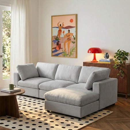 Canapé d'angle MIZAR fixe tissu gris 4 places
