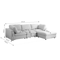 Canapé d'angle MIZAR fixe tissu gris 4 places