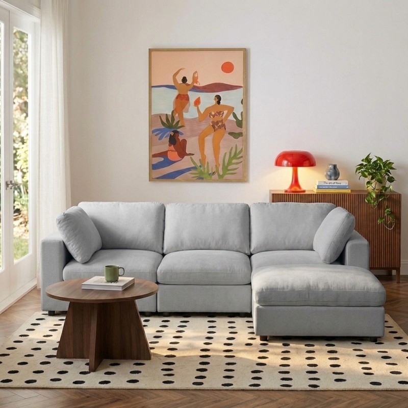 Canapé d'angle MIZAR fixe tissu gris 4 places