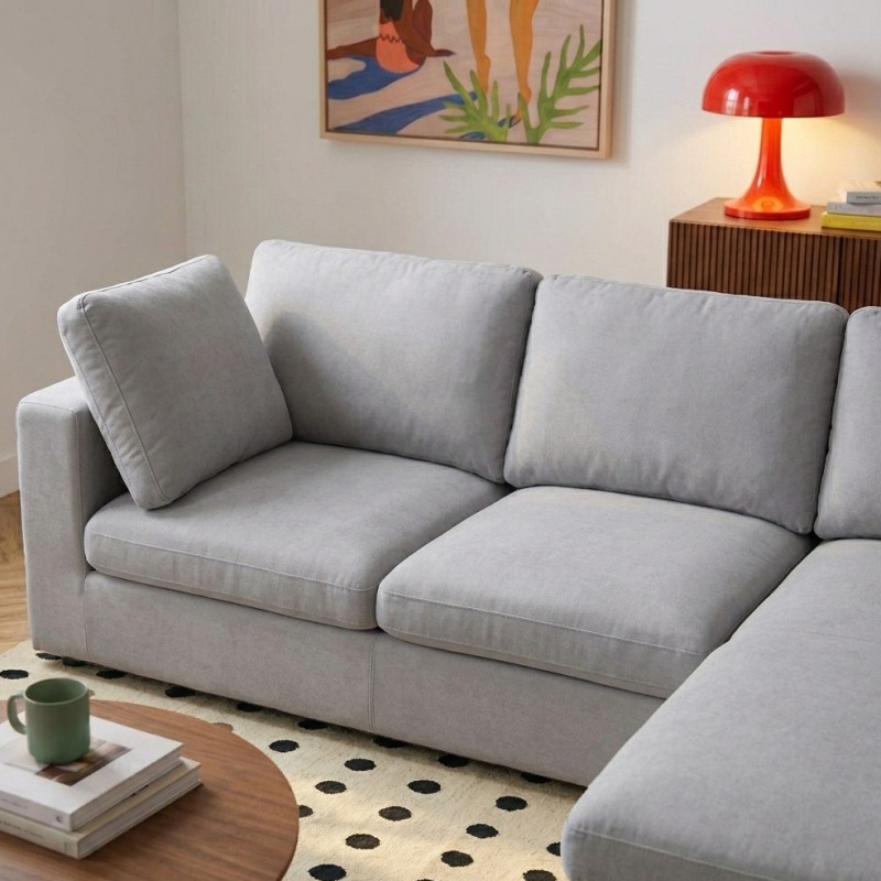 Canapé d'angle MIZAR fixe tissu gris 4 places