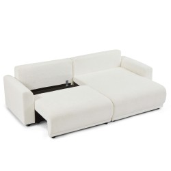 Canapé d'angle convertible et réversible SOLINE 4 places tissu beige